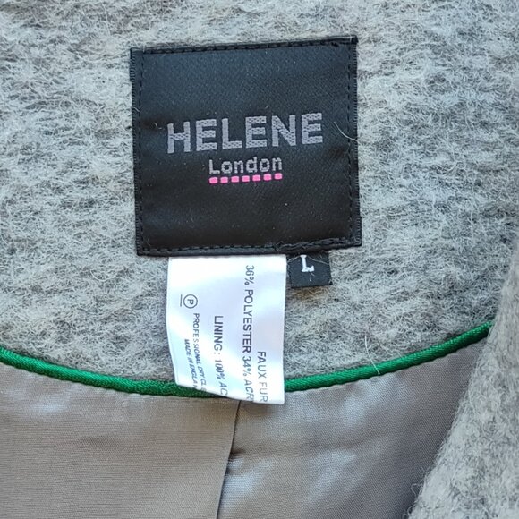 Helene London Wool Colorblock Stripe Coat Lined Boho Faux Fur Size Large  EUC - Picture 6 of 8